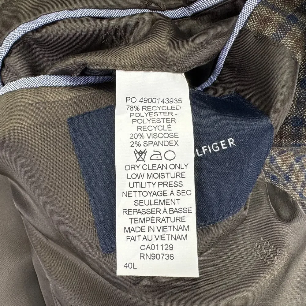 Tommy Hilfiger Mens Modern Fit Conrad Check Plaid Sport Coat Brown Blue 40L
